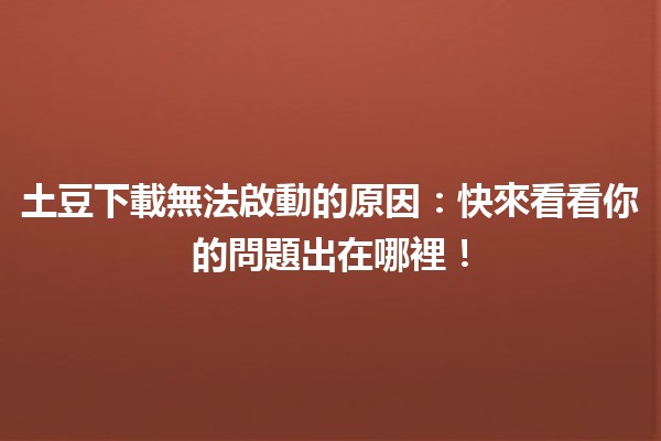 土豆下載無法啟動的原因🛑：快來看看你的問題出在哪裡！