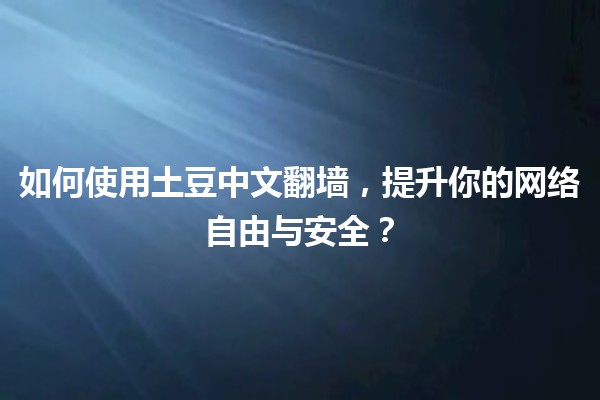 🌍 如何使用土豆中文翻墙，提升你的网络自由与安全？