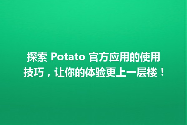 🚀 探索 Potato 官方应用的使用技巧，让你的体验更上一层楼！