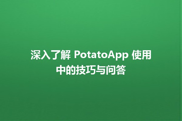 🎉 深入了解 PotatoApp 使用中的技巧与问答 ✨