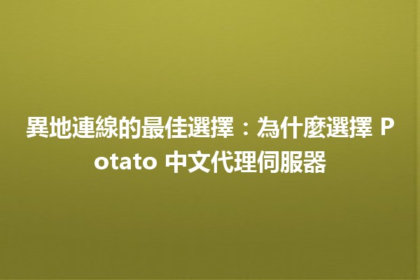 異地連線的最佳選擇：為什麼選擇 Potato 中文代理伺服器🖥️🌐