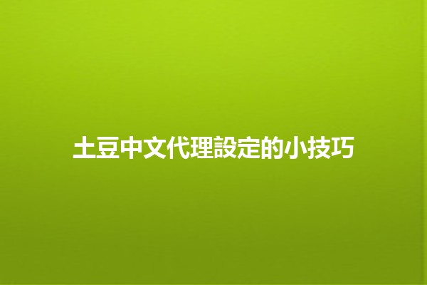 土豆中文代理設定的小技巧🥔🌐