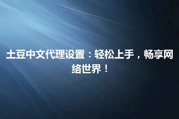 土豆中文代理设置：轻松上手，畅享网络世界！🥔🌐