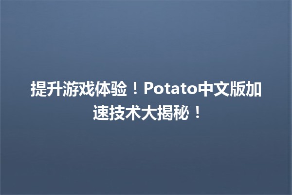 🚀 提升游戏体验！Potato中文版加速技术大揭秘！