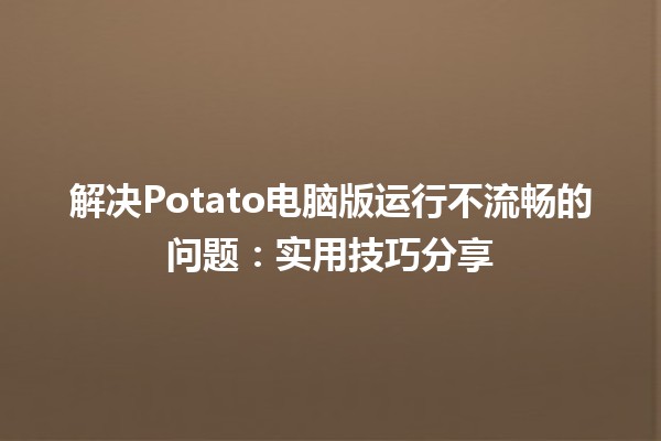 🚀 解决Potato电脑版运行不流畅的问题：实用技巧分享